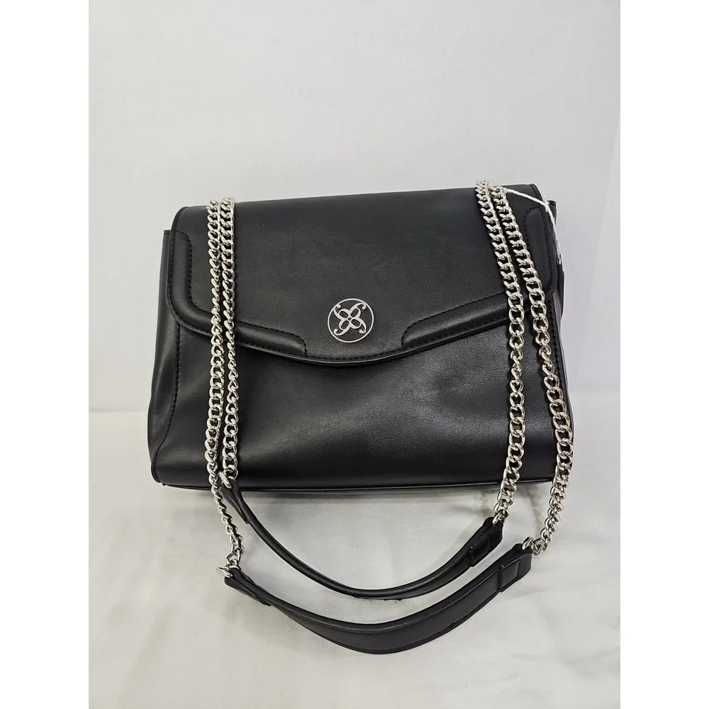 Nine West Classic Patent Black Handbag Med Size‎ Purse EUC Chain Dbl Handle